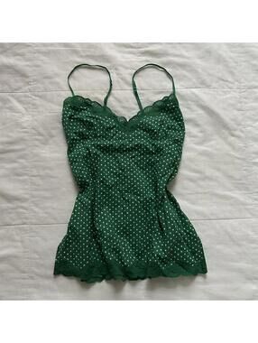 Aerie green polka dot lace cami top Size XS